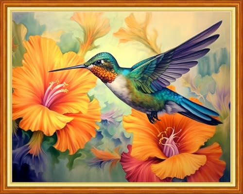Image of Foxdiviy Stamped Cross Stitch Kits for Beginners Full Range of Cross Stitching 11 CT Printed Cross Stitch Kits for Adults Cross Stitch Patterns Needlepoint Kits-Hummingbirds 16x20 inch