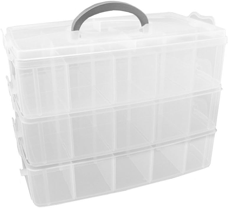3-Tier Demountable Plastic Jewelry Box Organizer Storage Container with Adjustable Dividers 30（Large） Grids (Clear)