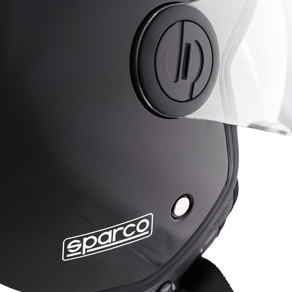 Sparco Riders Casco de Moto SP601 Demi-Jet, Casco de Scooter Homologado ECE 22.06, Casco Demi-Jet con Visera Antirayas y Desbloqueo Micrométrico