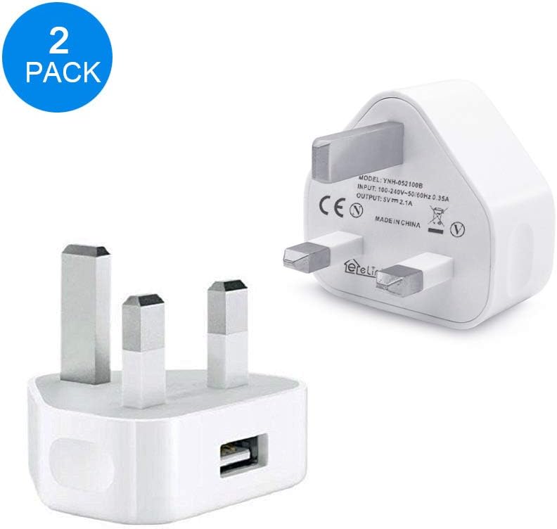 eLinkSmartUSB Charger Phone Charger [2-Pack] 5V 2.1A UK Plug USB Wall Charger for Phone X SE/ 8/7 / 7 Plus / 6s / 6s Plus/ 5S/ 5, Pad, Tablet, Galaxy, Samsung Android, Fingerprint Padlock