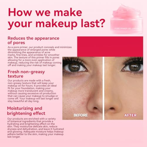 2 Piezas Pore Primer Gel Cream, Invisible Pores Face Primer que Alisa la Piel - Prebase Minimizadora con Efecto Matte Pore Invisible, Base Face Primer Under Foundation Para Todo Tipo De Pieles - imagen 4