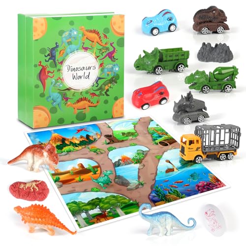 OKYUK dinosaurier spielzeug | Dinosauriertransporter Dinosaurierauto Minidinosaurier detailgetreuer Dino | tolles Geschenk für Mädchen und Jungen | Spielzeug ab 3 Jahre