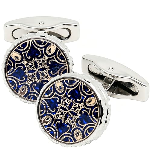 Image of Jonwo Novelty Floral Pattern Design Cufflinks for Men Round Silver Men's Cuff Link Set for Wedding Shirt Party Business Birthday Anniversary Dress