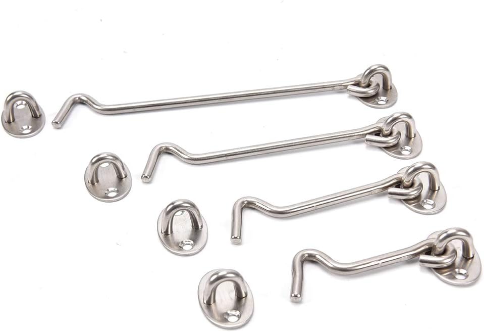 2Pcs Barn Door Latch, 3-16 Inches Privacy Hook and Eye Latch with 4Pcs Mounting Screws, Solid Thicken Stainless Steel Cabin Hooks for Sliding Barn Doors, Bathrooms