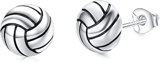 Sports Stud Earrings 925 Sterling Silver Football,Soccer,Basketball,Volleyball,Tennis,Baseball Earrings for Women Men Player Fan Gifts
