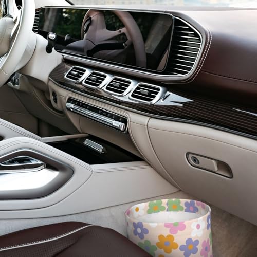 Image of Cute Flowers Floral Car Trash Can Collapsible Garbage Can,Hanging Trash Bag Water Proof with Suitable for Storage for Car Interiors,Home