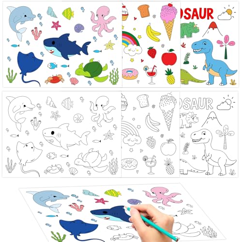 Image of 150 Pieces Disposable Paper Placemats Coloring Activity Sheets Paper Place Mats Bulk Dining Table Placemats Set 14.5*10 Sublimation Place Mat for Restaurant Christmas Party (Dinosaur Animal Dessert)