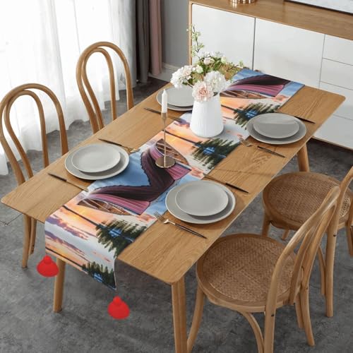 Chemin de table imprimé bateau au crépuscule pour protéger vos tables - 2