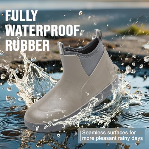 Men's Deck Boots, Waterproof Ankle Rain Boots with Anti-Slip Traction, Rubber Garden & Fishing Boots for Boating, Camping, Farming & Outdoor Work2