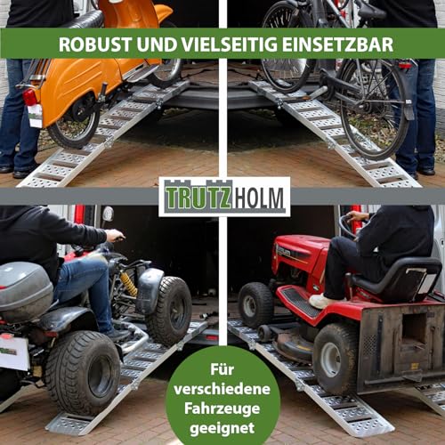 TRUTZHOLM Alu Auffahrrampe 198 cm 340 Kg zweifach klappbar Verladerampe Motorradrampe Klapprampe sehr platzsparend verstaubar und extrem leicht (grau, 1 Stück)