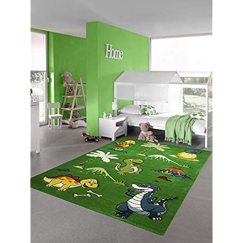 Teppich-Traum Kinderteppich Dinosaurier Kinderzimmerteppich Dschungel Vulkan in grün Größe 120x170 cm Cover