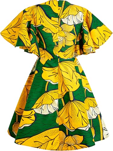 Image of Womens African Vintage Ruffle Trim Sleeve Ankara Tunic Swing Dress