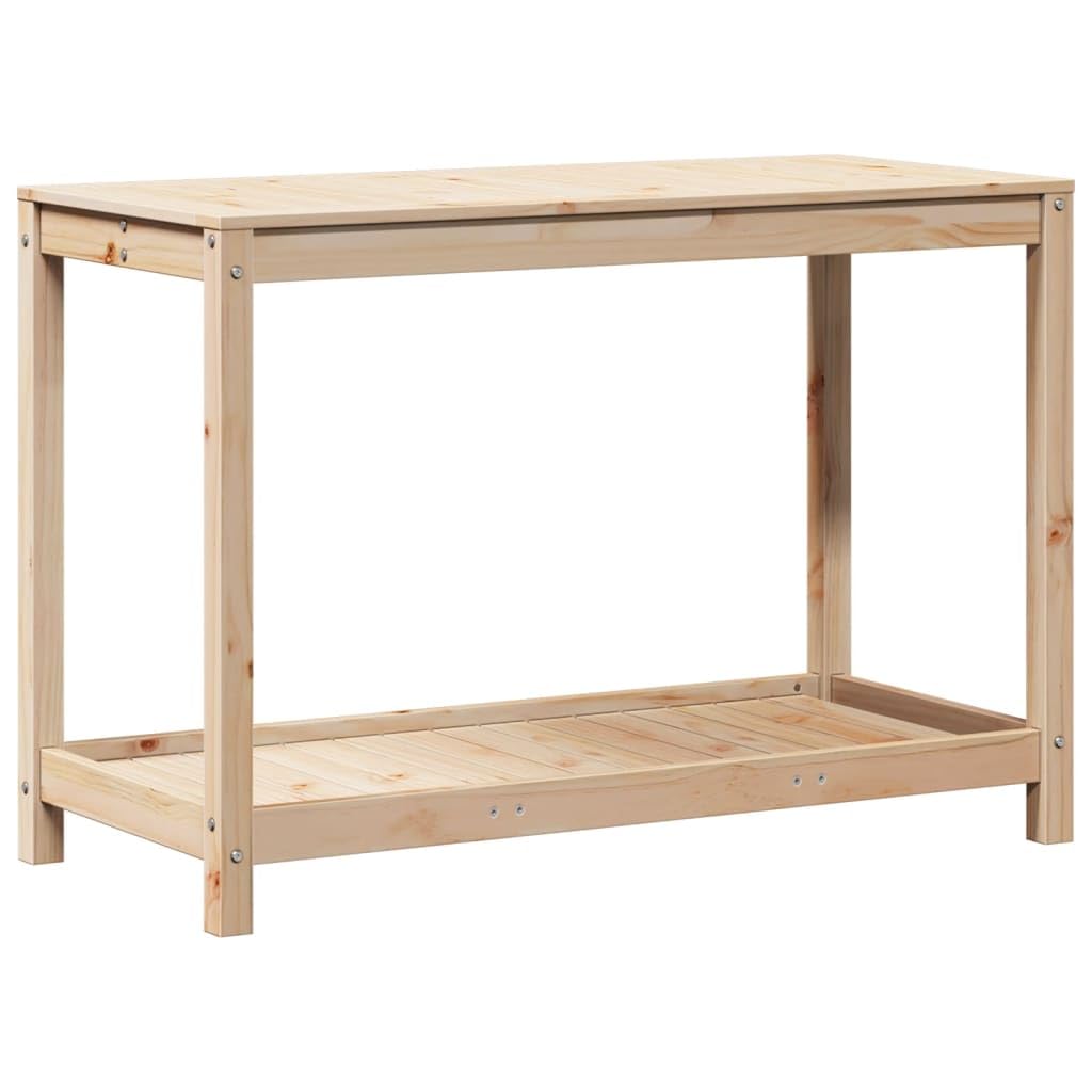vidaXL Potting Table with Shelf - Solid Pine Wood Workbench for Garden/Terrace, 108x50x75 cm, Brown, Easy to Assemble