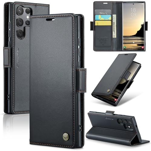 Rerzoiro for Samsung Galaxy S25 Ultra Case Premium PU Leather Wallet Case Flip Cover with [RFID Blocking][Card Holder][Stand Function] Shockproof Protective for Samsung Galaxy S25 Ultra Black