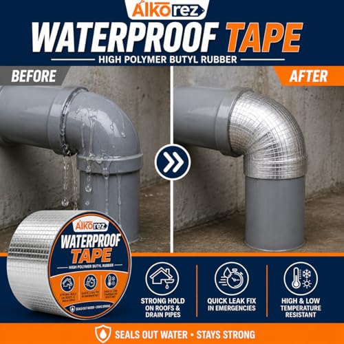 Image of Super Strong Adhesive Waterproof tape Permanent Repair Roof Water Leakage Solution Rubber Foil Suitable for Roof Leak, surface Crack, Window Sill Gap, Tank Leak (4 Inch (10CM*5M))