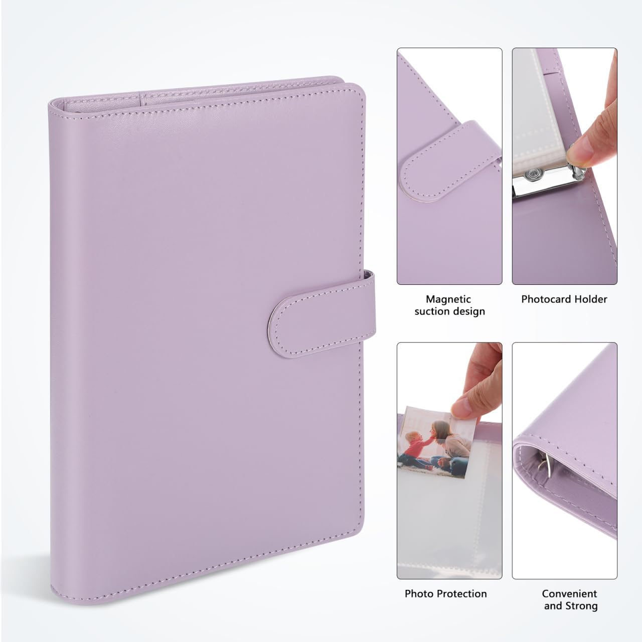 LALAFINA A5 Photocard Binder 6 Ring Binder Album with 200 Card Slots, Pu Leather Cover with Magnetic Buckle Closure for Organizing K-Pop Trading Cards