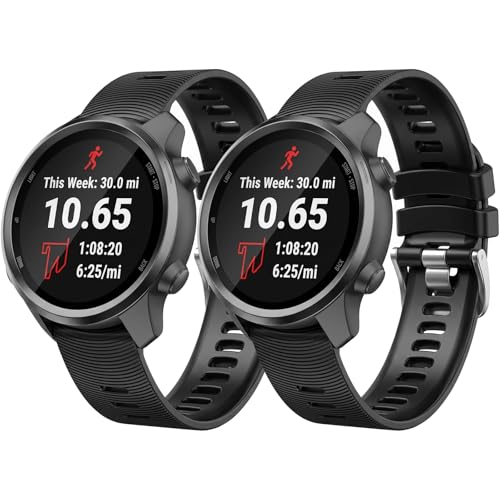 2 Pack Waterproof Bands Compatible with Garmin Forerunner 245/55 Watch Band, 20mm Replacement Strap...