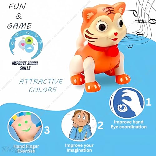 Image of Kids Mandi Dancing Tiger Toy with Musical Effects & 3D Lights | Interactive Music & Light-Up Animal Toy for Kids (Multicolour)