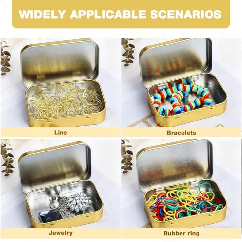 Image of HASTHIP 4Pcs Glod Aluminium Small Tin with Lids - Rectangular Mini Storage Containers for Crafts, Candies, Spices, Travel & DIY, 9.5x6x2.2cm