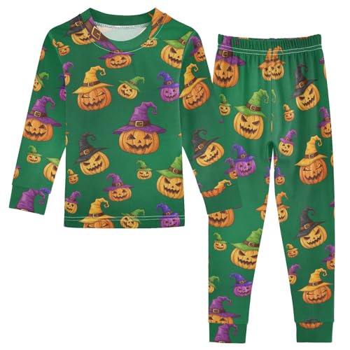Pajama Sets Long Sleeve Pumpkin Witch Hat Pattern Soft Comfy Sleepwear 2 Piece PJS 3-8T