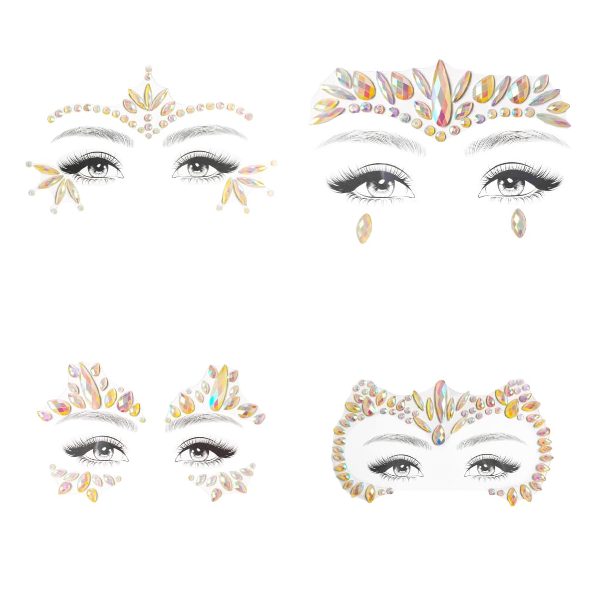 4PCS Generic Luminous Face Jewels Rhinestones Glow Face Gems Stick
