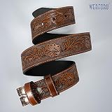 WERFORU Western skórzany pasek dla mężczyzn bez klamry 3,8 cm Vintage skórzany pasek z klamrą zatrzaskową, B-ciemnobrązowy, Anzug für Taillengröße 89-99cm