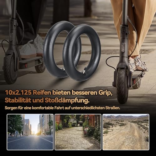 Satgoo E Scooter Schlauch 10x2.125, 2 MM Ultra Dicke, 25 mm Langes Gerades Ventil, Geeignet für Segway Ninebot F20 F20D F25 F30 F40 F40D F65D D18 D28 D38 etc., 10 Zoll Schlauch E Scooter 10x2/2.125