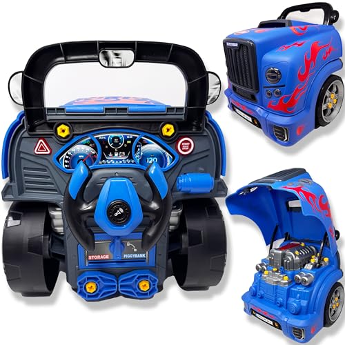 Playful Minds Interactive Large Truck Engine Toy for Kids – Complete Mechanic Repair Kit with Removable Parts, Lights, Sounds, Tools, Engine Builder for Kids, Blue by Playful Minds - Used condition - US$56.99