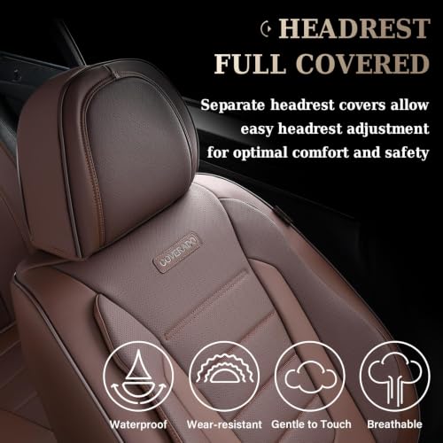 Image of Coverado Car Seat Covers Front, Seat Covers for Cars, Waterproof 2-Pack Car Seat Cushions, Leather Carseat Seat Protectors, Universal Seat Covers Fit for Most Sedans SUV Pick-up Trucks(Brown)