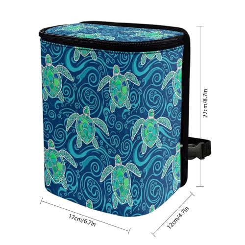 Image of Talayituse Teal Turtle Water Print Car Trash Bin, Large Size Auto Trash Can Adjustable Portable Garbage Can with Lid, Vehicle Hanging Bag for Headrest Front Back Seat