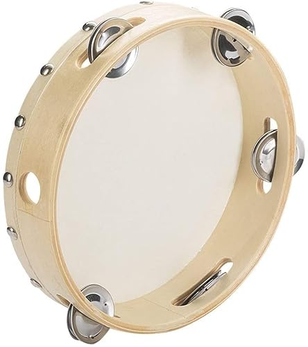 JM Forest Pandereta de Mano Doble en Madera Color Natural TH0805T con Parche 5 Sonajas (8") 20cm, Pandereta Jingle. Instrumento de Percusión - Rockmusic Cover