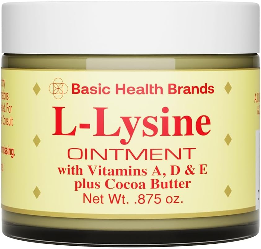 Basic Brands - L-Lysine Ointment - 0.875 oz - Lysine Cold Sore Treatment and Blister Relief - Soothes Lips – 4 Pack