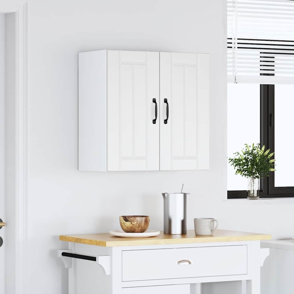 Armadietto da cucina Lucca bianco in legno con ante in vetro, 60 x 31 x 60 cm, spazio e montaggio a parete, per ordine in cucina, sala da pranzo, dispensa, salvaspazio e facile da pulire