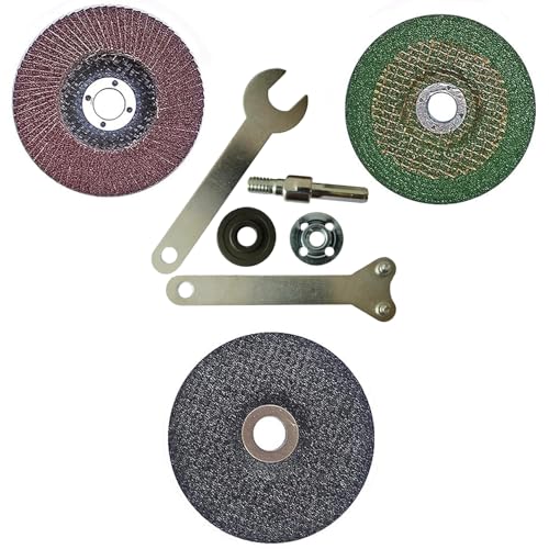 Image of Inditrust Drill Angle Grinder Conversion Kit - Connecting Rod + Cutting Blade, Flap Disc & Metal Grinding Wheel