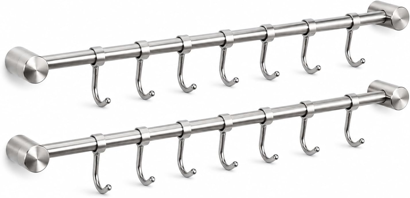 15.6” Kitchen Utensil Racks 7 Hooks,2 Packs for Pots Pans Mugs