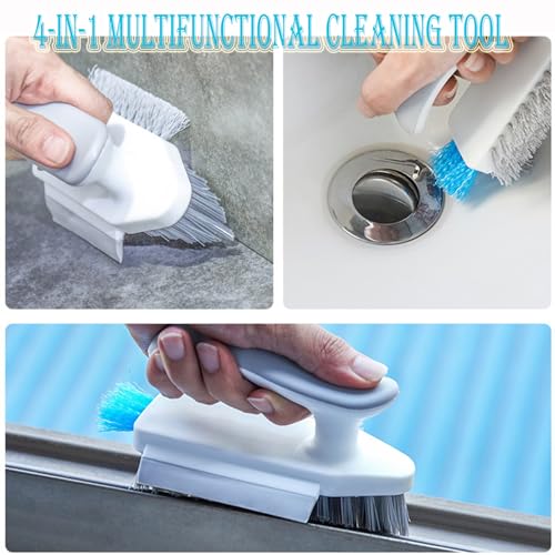 Image of 4-in-1 Grout Brush with Squeegee, Durable Polypropylene Bristles, Heavy-Duty Scrub Brushes for Cleaning Tile, Grout, Kitchen, Bathroom, Sink, Floor, Shower, Bathtub, Gray