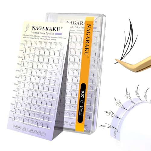 NAGARAKU Comic Fairy Pestañas 96 Fans Mezcla de YY y Trébol Anime Prefabricadas Abanicos Ultraligeros Moldeado en Una Pieza Volumen Base Plana Fáciles De Aplicar Pre-Fans Lash Cluster (0.07 D 11mm)