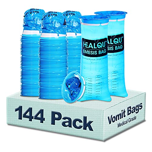 Hospital Vomit Bags - 1000ml, 144 Pack - Car Throw Up Bag - for Airsick Travel & Motion Sickness - Leak Resistant Medical Grade Puke Bag - Disposable Barf Bags Throw Up, Nausea,
