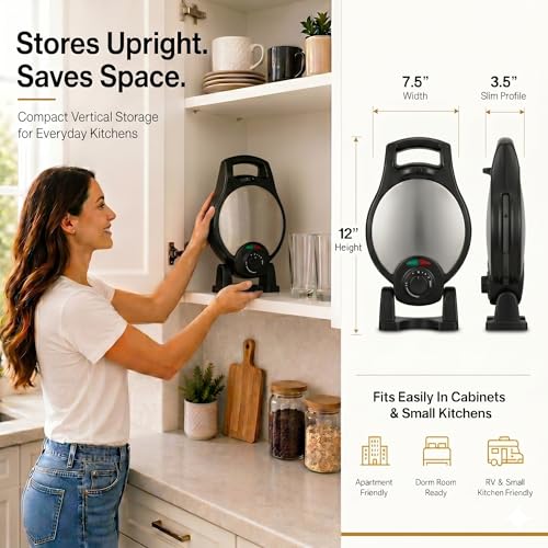 Image of Moss & Stone Belgian Waffle Maker - Rotating Flip Design, 8-Inch Electric Waffle Iron, Non-Stick Grids for Easy Release & Clean, Adjustable Temperature, Compact Upright Storage, Black