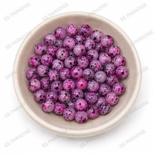 Image of SS Paradise 8mm Glass Beads (6 Colors 300 Pieces) for Jewellery Making | Round Loose Beads Strands for Necklace, (Speckled)