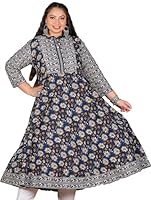 Yash Gallery Women's Plus Size Blue Floral Printed Anarkali Kurti (1597PLYKBLUE, Blue, 5XL)