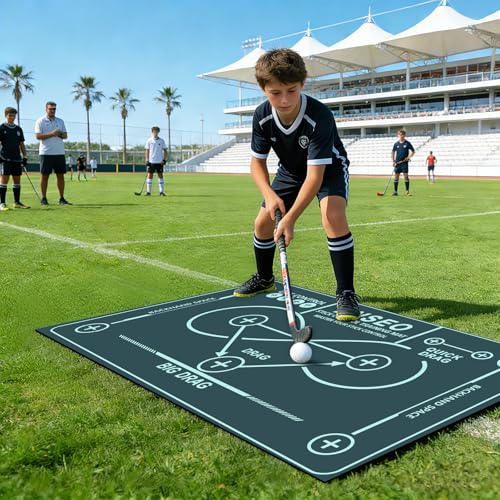 Field Hockey Training Mat 59\"x35\" - Non-Slip Neoprene Stick Handling & Dribbling Practice Pad for Kids & Adults - Indoor Home Gym Floor Equipment - Improves Ball Control Speed & Hand-Eye Coordination