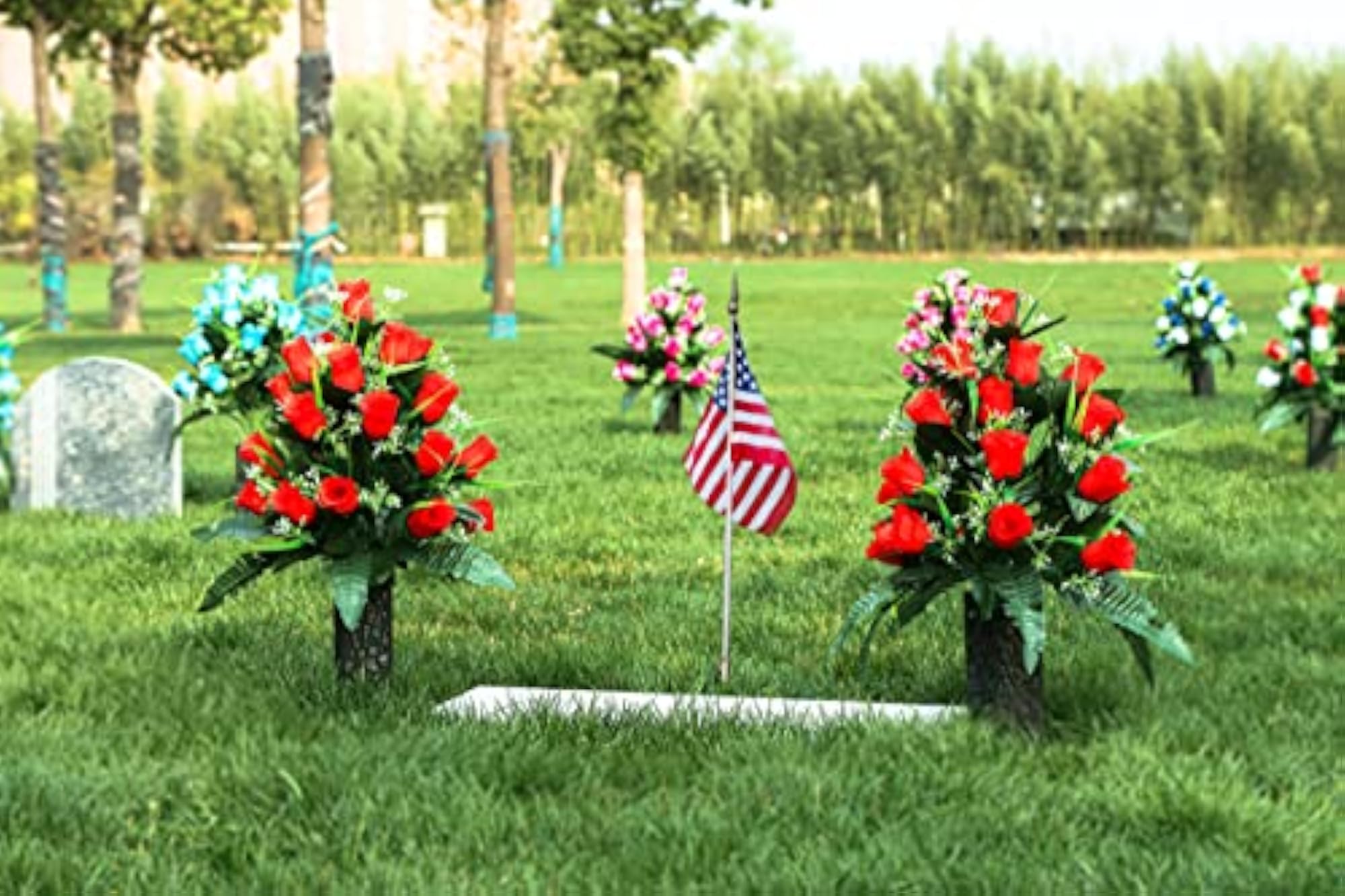 2 Sets Artificial Cemetery Flowers for Outdoor Decoration