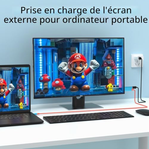 GKEAPZA Câble USB C vers HDMI pour commutateur/OLED, station d'accueil 2 en 1 avec HDMI 4K, 100 W PD, mini câble TV de voyage pour interrupteur (pas pour 2) – vue 3