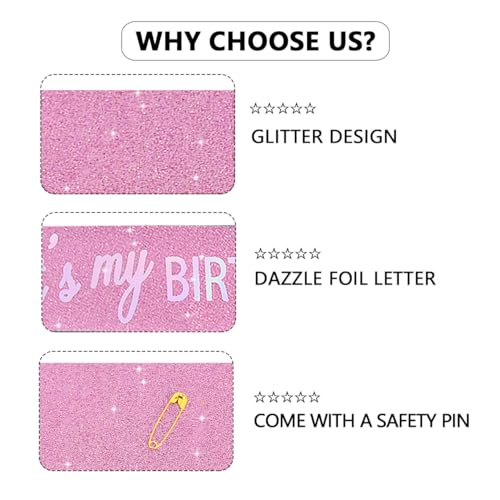 Image of Vuzvuv It's My Birthday Birthday Sash, Glitter Birthday Sash with Foil Letters Birthday Party Decor for Women, Girls