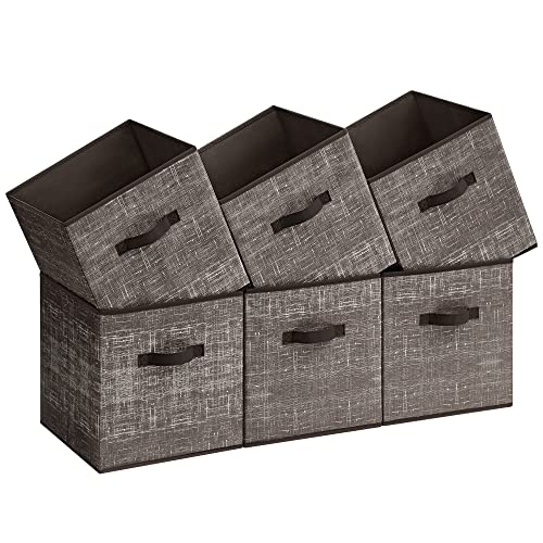 SONGMICS 13-Inch Non-Woven Bins, Walnut, 6-Pack with Handles
