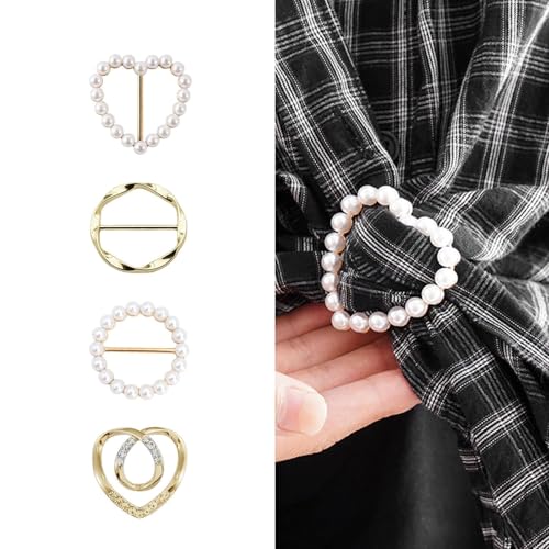 Image of 4PCS Scarf Ring Clip Scarf Rings for Women Button Covers for Women Blouses Shirt Tightener Clip Cinch Pin Clothes Jewelry