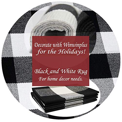 Winwinplus Buffalo Check Area Rug, Plaid Runner Rug Cotton Hand-Woven Machine Washable Checkered Runner Rug, Black And White Floor Rugs For Kitchen/Bathroom/Bedroom, 2 ' X 6 ' #TOP4