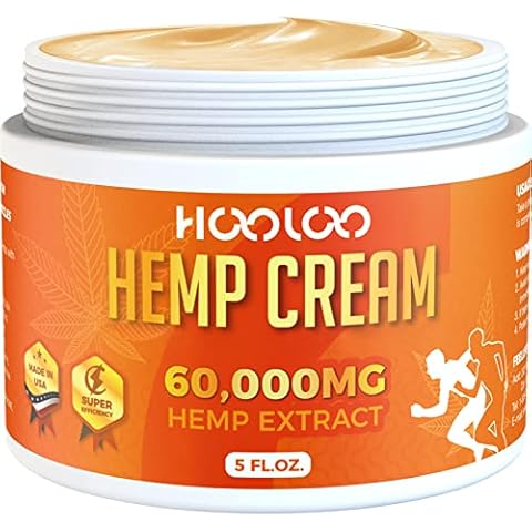 HOOLOO Hemp Cream 60,000mg for Muscles, Joints, Back, Lower Back, Knees, Shoulders, Feet - 5 fl oz - Menthol, Ginger Extract, Made in USA Cover
