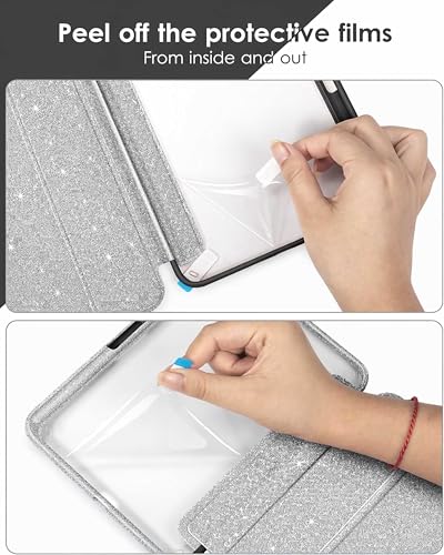 Image of ProElite Case for iPad Air 11 Inch M4 /M3 /M2, iPad Air 10.9 inch 5th /4th Gen case Cover, Transparent Smart Flip Cover with Pencil Holder, Glittering Silver